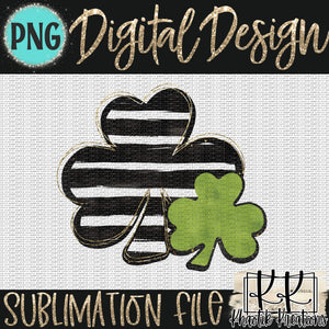 Black and White Striped Clover Png Design